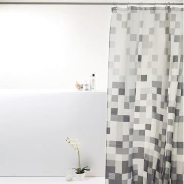 Imagem de Box Banheiro, Cortina Box Poliéster 198cm X 180cm com Ganchos Impermeável - Antimofo, Cortina Banheiro, Resistente(Pixel Cinza)