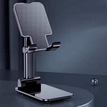 Imagem de Suporte de telefone branco dobrável ajustável para mesa, suporte portátil para tablet com ajuste de altura e ângulo