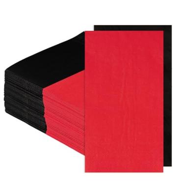 Imagem de 100 peças de guardanapos de aniversário de papel vermelho e preto 3 camadas Halloween preto e vermelho toalhas de mão absorventes descartáveis guardanapos de convidado para festa de casamento