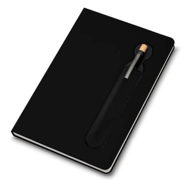 Imagem de Caderno de Anotações com Suporte para Caneta – Capa Dura em PU, 80 Folhas Pautadas Bege, Formato A5 (21,5x14,5cm) – Elegante e Resistente – Não Acompanha Caneta (Preto)