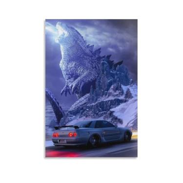 Imagem de Jdm Spoiler traseiro de carro R32 monstro arte prata pôsteres e impressões de carro tela de parede decoração de sala de estar para homens pinturas estéticas fotos decoração de parede emoldurado sem