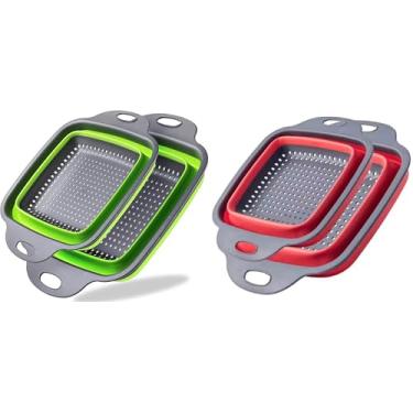 Imagem de SKY35 Escorredor dobrável, conjunto de escorredor dobrável, coador de silicone de cozinha dobrável, macarrão e frutas vegetais, coador de cozinha quadrado dobrável e expansível de silicone