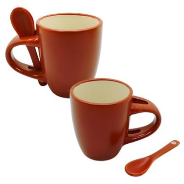 Imagem de Caneca PráTica de CerâMica com Colher, 90 ml, para Café e Chá Caneca Elegante com Colher(Terracota)