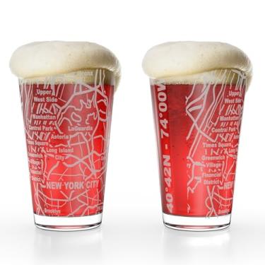Imagem de Greenline Goods Copos de cerveja New York, NY Map Pint (conjunto de 2), 473 g – Design de envoltório gravado