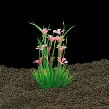 Imagem de Plantas artificiais de aquário com base de cerâmica - grama de água de plástico dobrável de 13 cm para design de habitat de aquário de peixes (verde rosa)