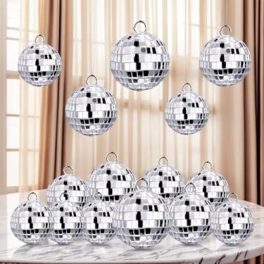 Imagem de 15 peças de decoração de bolas de discoteca prateadas mini enfeites de bola espelhada para decoração de festa de aniversário temática de discoteca dos anos 70, 3 tamanhos