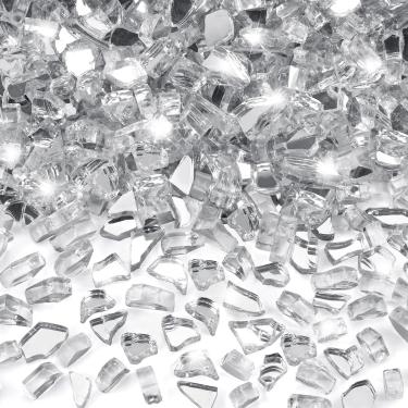 Imagem de GasSaf Vidro de fogo de 1/10.2 cm Vidro de fogo refletivo temperado corte de fibra de vidro triturado para fogueira, lareira, substitui troncos de gás existentes e rochas vulcânicas (4,5 kg