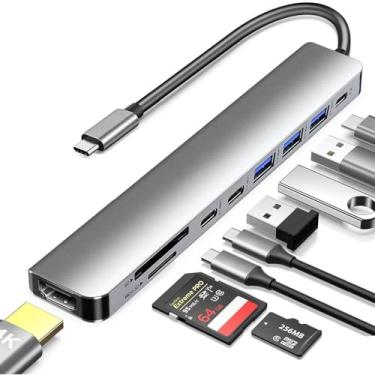 Imagem de Adaptador HDMI USB C Hub para monitor, estação de ancoragem USB tipo C 9 em 1 com HDMI 4K, leitor de cartão SD/TF, 100W PD, USB 3.0/2.0, portas de dados USB C compatíveis com MacBook Pro, XPS e mais