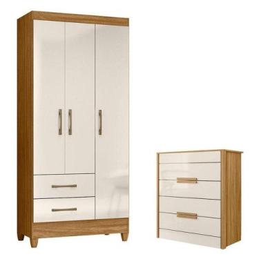 Imagem de Guarda Roupa Solteiro Lima E Cômoda Dhara Freijó Off White - Moval - M