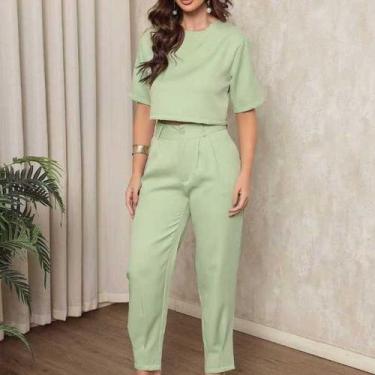 Imagem de Conjunto Feminino Alfaiataria  Calça + Blusa Social Elegante - Malaysi