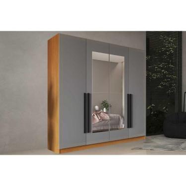Imagem de Guarda Roupa Casal 4 Portas (2 C/ Espelho) E 4 Gavetas Valência Freijo/cinza - Politorno