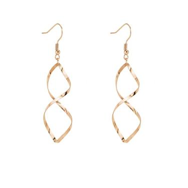 Imagem de Brincos de rosca em espiral para mulheres, boêmio, curvos, ondulados, pendurados, brincos com clipe para festas, feriados, joias, presentes, Medium, Metal, Sem pedra preciosa