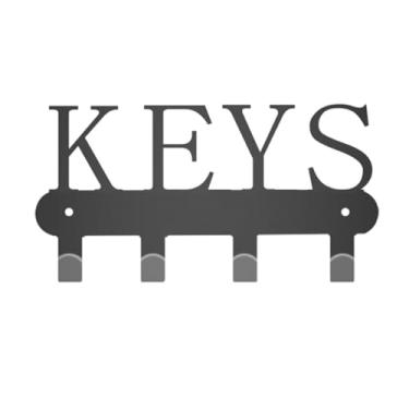 Imagem de Porta-chaves montado na parede, organizador de chaves decorativo de metal preto com 4 ganchos para entrada, porta da frente, corredor, escritório, 15 x 8 cm