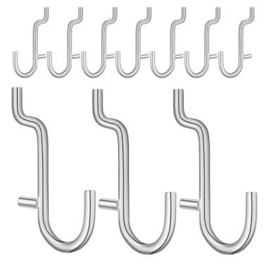 Imagem de AUTSUPPL Pacote com 10 ganchos de Pegboard J: ganchos de aço inoxidável para exibição de parede cabides de armazenamento de placa de estacas acessórios para pendurar ferramentas joias chaveiros