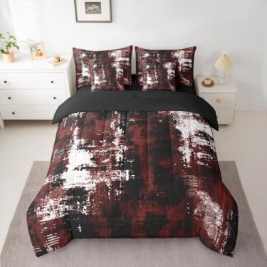 Imagem de Feelyou Conjunto de edredom abstrato com 7 peças, Queen, moderno, arte abstrata, para crianças, meninos, meninas, preto, decoração de quarto, geométrico, respirável, microfibra macia