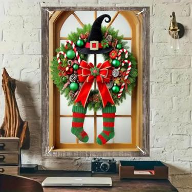 Imagem de BlissYard Decorações de janela de Natal, chapéu de bruxa, meias, capa de janela, banner, 78 x 129 cm, cortina de pôster de festa de fim de ano, cenário interno, ao ar livre, sazonal, Natal, decoração