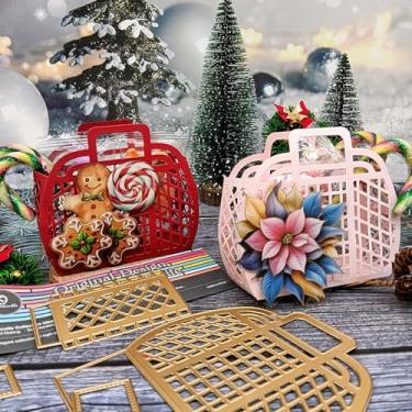 Imagem de Alinacutle Golden Dies Cesta/porta-cartão/caixa de presente em forma de cubo corte de metal cortado para embalagem de presentes, artesanato de papel feito à mão, faça você mesmo, festival de