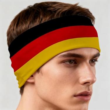 Imagem de Threetols Faixa de cabeça com bandeira da Alemanha para homens e mulheres, preto, laranja, vermelho, bandeira nacional, tecido antiderrapante, faixa de transpiração bandana para futebol, tênis, treino