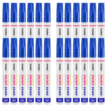 Imagem de Marcadores de tinta azul, pacote com 24 canetas permanentes à base de óleo, à prova d'água, secagem rápida, para pintura de pedras, madeira, tecido, plástico, tela, vidro, canecas, metal, pneu, pedra