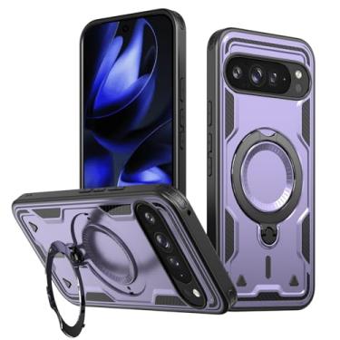 Imagem de MRRSIWEI Capa magnética para Google Pixel 10 Pro XL, proteção de nível militar, resistente, à prova de choque, com anel giratório e suporte para Google Pixel 10 Pro XL. Capa roxa