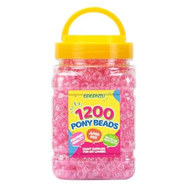 Imagem de Miçangas de pônei, 1200 peças, contas de plástico multicoloridas a granel para fazer pulseiras, trançar cabelo, artesanato faça você mesmo, joias Kandi, chaveiros e ornamentos decorações (contas de