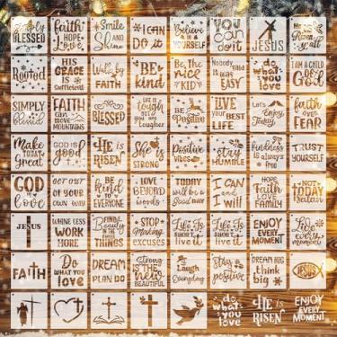 Imagem de Marspark 60 estênceis pequenos para artesanato, reutilizáveis, estênceis de 7,6 cm para pintura em madeira, faça você mesmo, modelo de pintura para parede, decoração de casa, cartão, rocha, lona