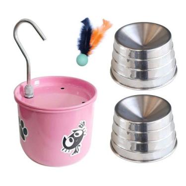 Imagem de Bebedouro Rosa Para Gato com 2 Comedouros Ergonômico - DM SOLUÇÕES