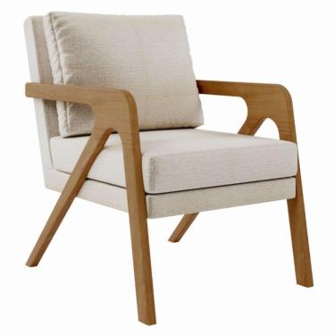 Imagem de Poltrona Decorativa Sala De Estar Escritório Recepção Olinda Linho Bege