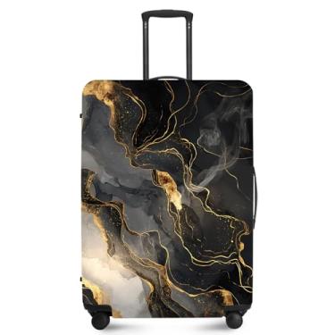 Imagem de ANNA QUEEN Capa protetora de mala de viagem antiarranhões, capa de bolsa extensível, lavável e durável de poliéster, Preto e dourado, L(fits 28-30Inch suitcase)