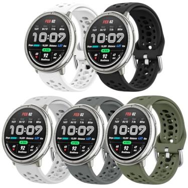 Imagem de ZOCOVIN Pacote com 5 pulseiras de silicone para Amazfit Active 2/Active, pulseira de substituição macia esportiva respirável para Amazfit GTS 4/4 mini/3/2 mini/2e