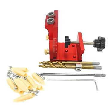 Imagem de barenx Kit de gabarito ajustável para marcenaria, furo oblíquo, furo de bolso, serra de carpinteiro, broca inclinada, conjunto de parafusos de marcenaria, ferramenta para cama, mesa e sofá - vermelho
