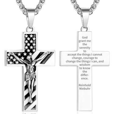Imagem de Esrial Colar com cruz de Jesus para homens, crucifixo, versículo bíblico, pingente de aço inoxidável, 45 + 5 cm, presentes religiosos para homens, Medium, Aço inoxidável, Sem Pedra Preciosa