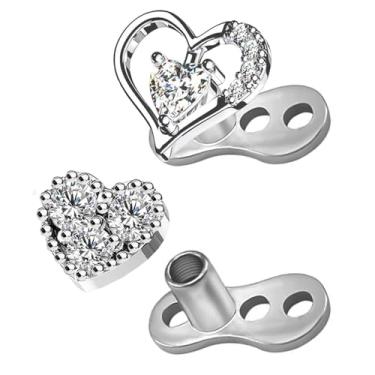 Imagem de CHARMONLINE 14G Coração Folha Borboleta Flor Âncora Dérmica Aço Cirúrgico 316L Cristal Delicado Microdermals Piercings Corporais Studs Punk Joias Personalizadas para Mulheres, 14G, Aço inoxidável