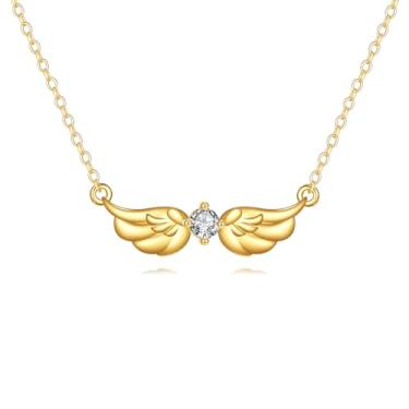 Imagem de DOVRAN Colar de asas de anjo em ouro maciço 14K com pingente delicado de asas de anjo, presentes para homens e mulheres