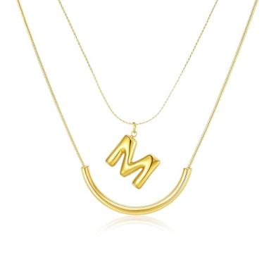 Imagem de MIUSISHIYU Colar feminino banhado a ouro 14 quilates — Pingente de letra A a Z, colar com nome delicado que não irrita a camada, resistente a manchas e acabamento resistente à água, joia de presente