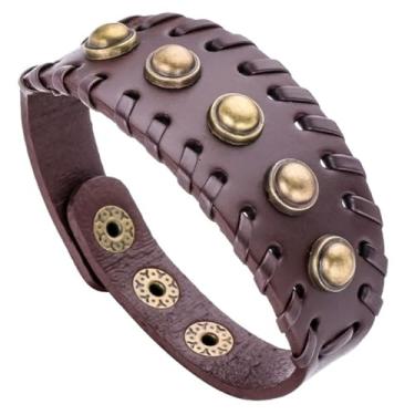 Imagem de Chewtoyo Pulseira masculina retrô punk com rebite cravejado, couro PU (couro sintético), sem pedra preciosa