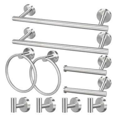 Imagem de Conjunto de ferragens de banheiro, suporte de toalha de banheiro de 40 cm com suporte de papel higiênico, anel de toalha, gancho de toalha, acessórios de banheiro para cozinhas, lavanderias (10, prata