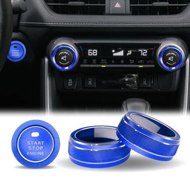 Imagem de KUQUTIDY Para Toyota RAV4 2019-2015 A/C Capa do botão de arranque do motor, console central, rádio, clima, controle de volume, acessórios de substituição (azul)