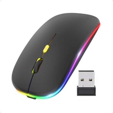 Imagem de Mouse Sem Fio Recarregável Bluetooth 2.4GHz – RGB Colorido, Silencioso, Ergonômico, com Bateria Interna – Compatível com Notebook, PC e Desktop (Preto)