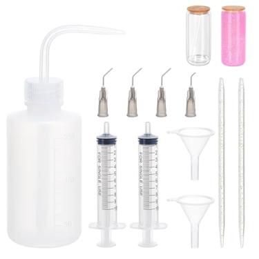 Imagem de NICENEEDED 11 peças de suprimentos de globo de neve, kit de globo de neve com glitter DIY com garrafa de plástico de apertar pequeno funil, seringa dobrada para fabricação de copos, artesanato