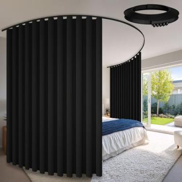 Imagem de Sovtfides Cortinas blecaute para sala de estar, 2 painéis pretos L 105 x C 96 pol + faixa de cortina de teto preta 5 m, divisória de quarto