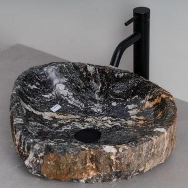 Imagem de MIDUSO Pia de embarcação de pedra irregular 100% feita à mão; pia de pedra real; pia de embarcação exclusiva; acima do balcão; pia de rocha de rio; banheiros rústicos de pias; Irre RiverStone 325