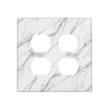 Imagem de WUYOCHA Capas de tomada decorativas, textura de mármore cinza moderno, placa de cobertura de interruptor de luz dupla dupla para tomadas elétricas, capas de placa de interruptor para quarto, cozinha