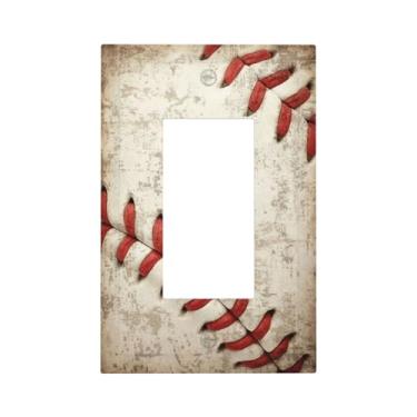 Imagem de BHGAHD Capas decorativas de beisebol vintage padrão esportivo abstrato 1 Gang Rocker Light Switch Covers Single Decora Gfci Device Placa de parede para sala de jogos masculina caverna