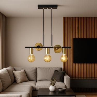 Imagem de Luminária de teto Pendente Rubis 5 Lâmpadas Moderno Industrial (Estilo Jabuticaba) (Preto/Dourado Verniz)