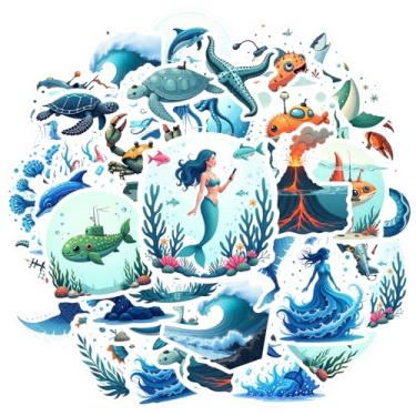Imagem de 35 peças Oceano Vida Marinha Criaturas Marinhas Náuticas Subaquáticas Adesivos DIY Brinquedo Aquático para Guitarra Laptop Capacete Skate Notebook Bagagem Copo de Celular