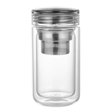 Imagem de Xícara de chá com tampa - copo de chá de vidro de parede dupla, caneca transparente à prova de vazamento de grande capacidade para casa, viagem, família, amigos, colegas