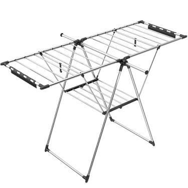 Imagem de SNOWNYLL Secador de roupas para arejador de roupas, rack de secagem de piso, dobrável, aço inoxidável, interior, varanda, área externa, colcha de secar roupas, rack de secagem de roupas