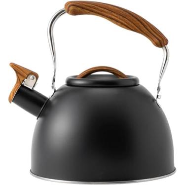 Imagem de Chaleira superior de fogão, chaleira de assobio, para todos os fogões/fogões, gás, indução, aço inoxidável de grau alimentício, fundo composto de três camadas espesso, com alça dobrável (preto 3L)