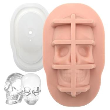 Imagem de Bandejas de cubos de gelo para freezer | Bandeja para fazer cubos de gelo de caveira, molde de chocolate flexível de silicone de grau alimentício para uísque, bebidas frias, suco, coquetéis